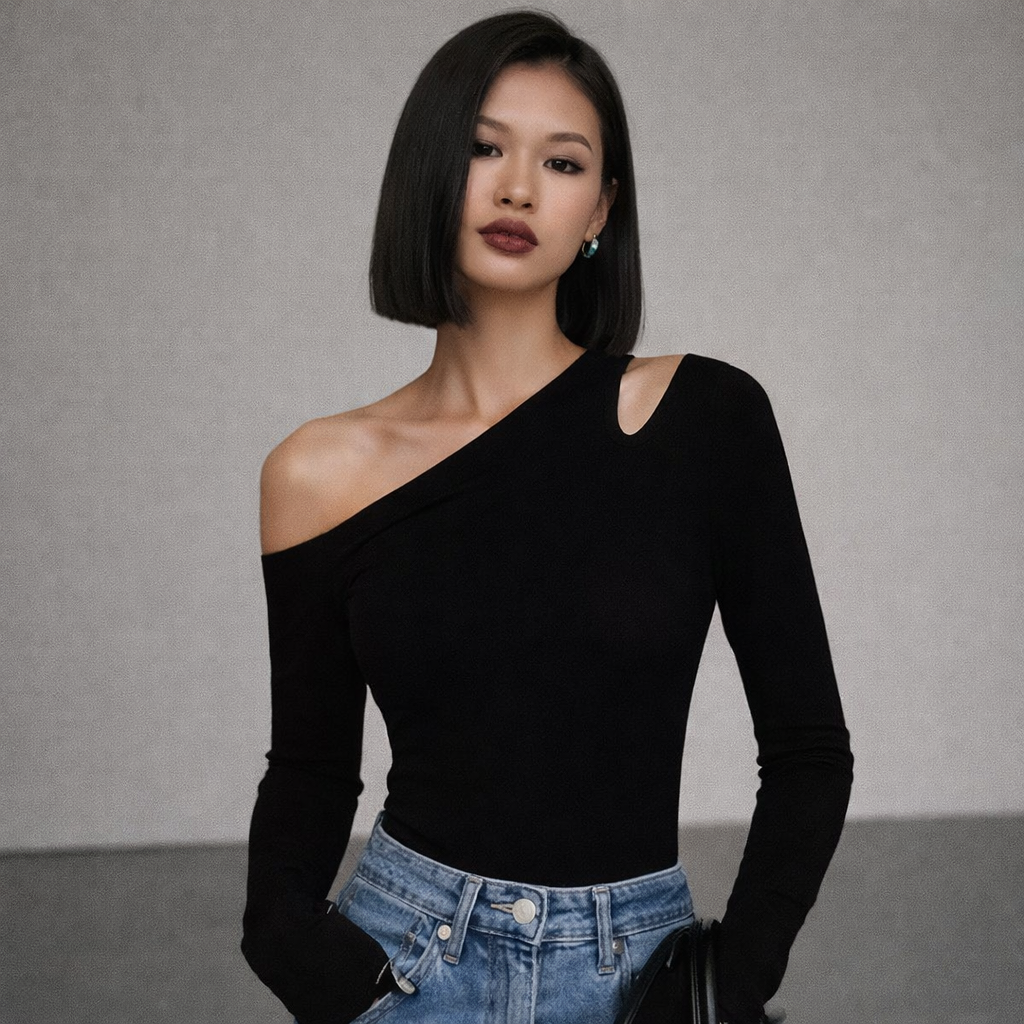 Camiseta manga larga cuello oblicuo