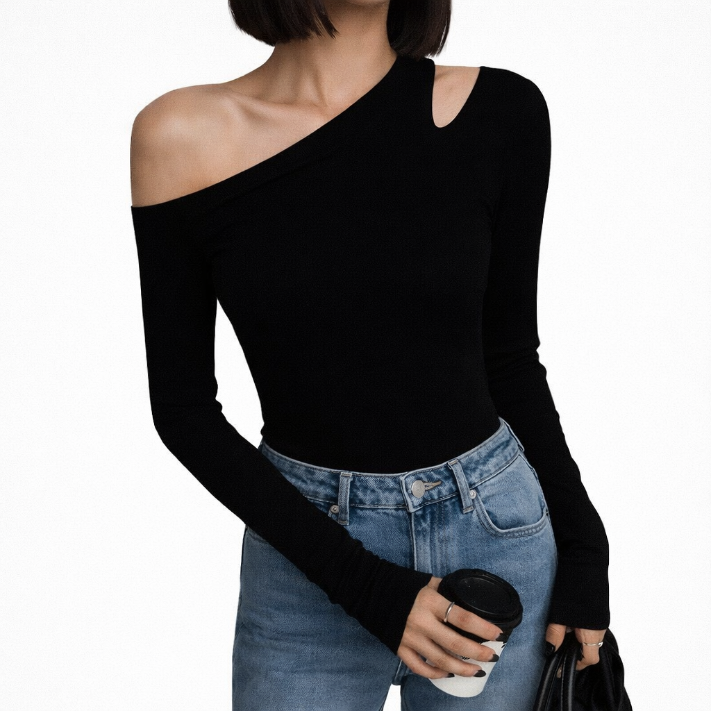 Camiseta manga larga cuello oblicuo