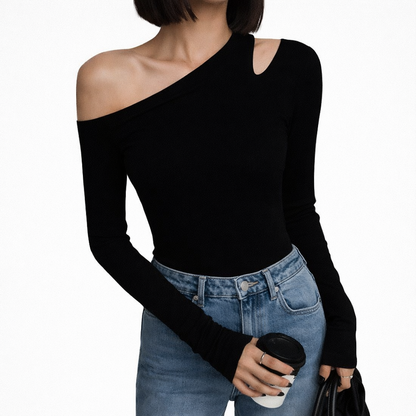 Camiseta manga larga cuello oblicuo